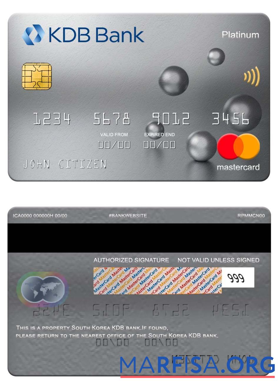 Downloadable South Korea KDB bank mastercard platinum download for verification